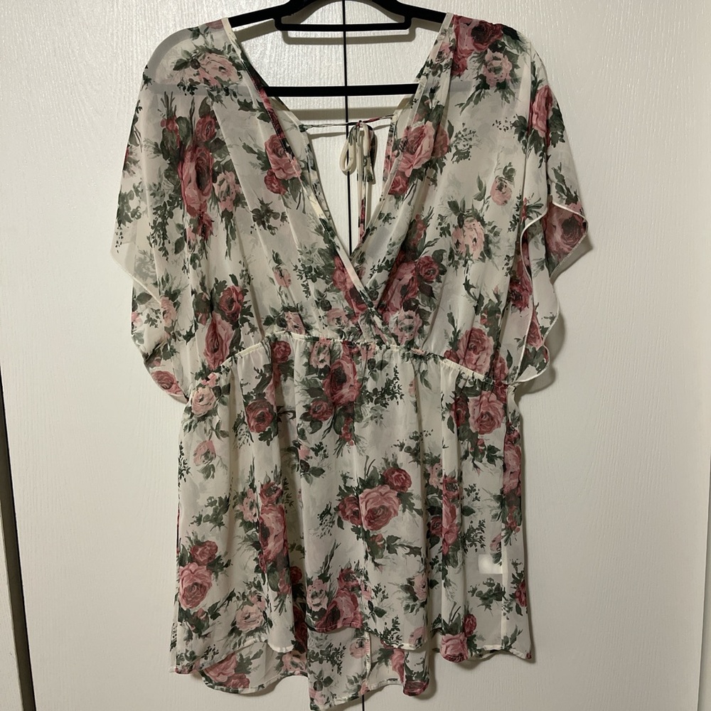 Torrid Pink Floral V-Neck Blouse